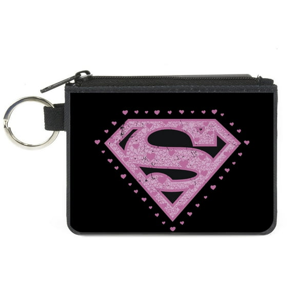 DC Comics Wallet, Coin Purse, Superman Heart Shield Black Pinks, Canvas
