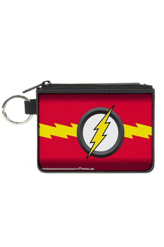 DC Comics Wallet, Coin Purse, The Flash Icon Bolt Stripe Reds Yellow Gray White, Canvas