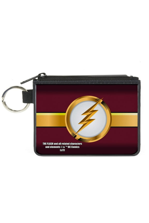 DC Comics Wallet, Coin Purse, The Flash Logo Stripe Burgundy Golds White, Canvas