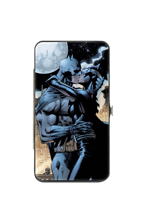 DC Comics Wallet, Hinged, Batman Catwoman Kissing Hush Pose Moon, Vegan Leather