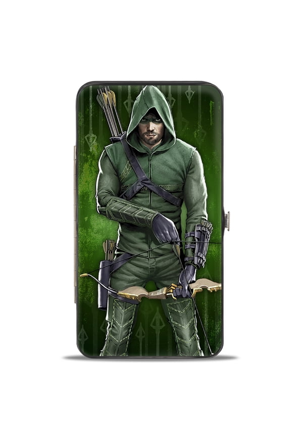 DC Comics Wallet, Hinged, Green Arrow Bow Pose Arrows Greens, Vegan Leather