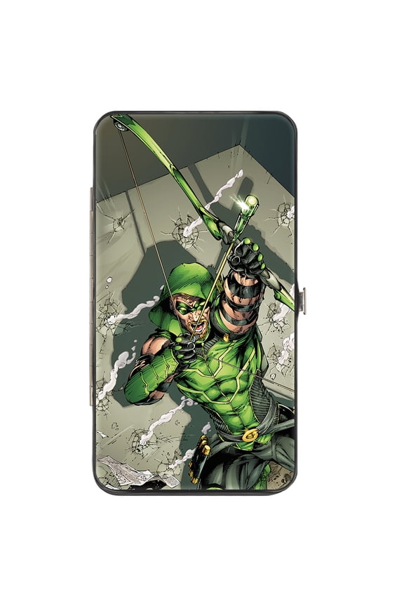 DC Comics Wallet, Hinged, Green Arrow Shooting Pose Year One Cover Pose White, Vegan Leather