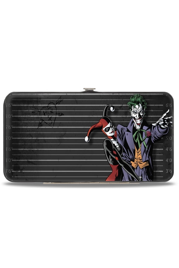 DC Comics Wallet, Hinged, Harley Quinn Hugging Joker Pose Lineup Grays, Vegan Leather