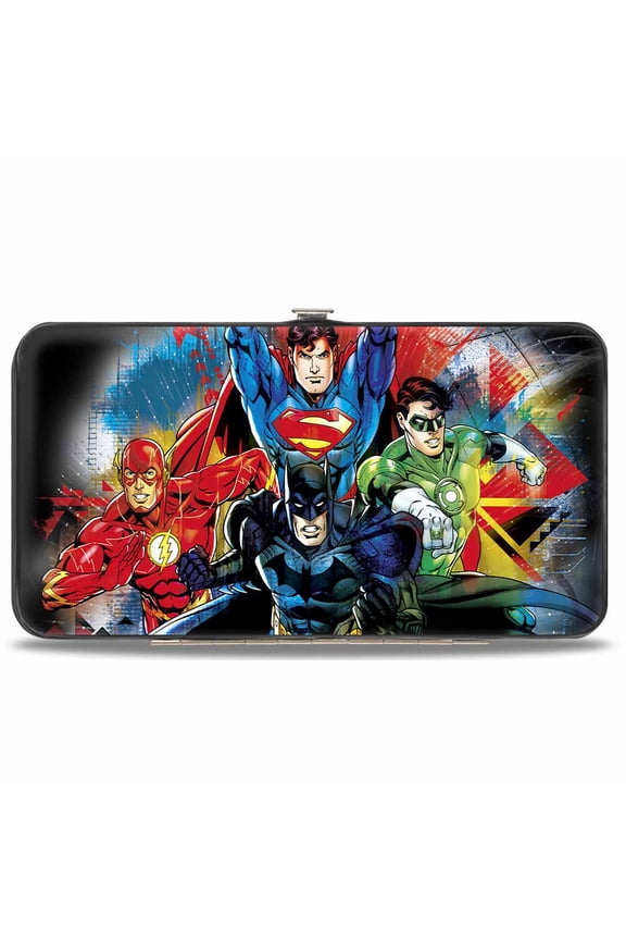 DC Comics Wallet, Hinged, Justice League Superhero Group Pose Splatter Multi Color, Vegan Leather