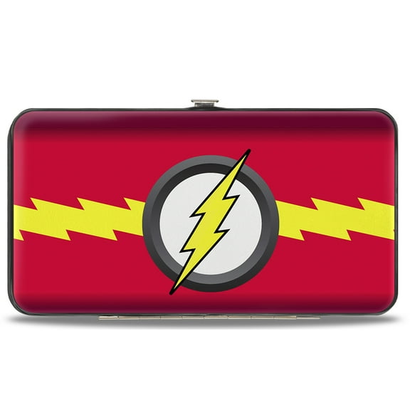 DC Comics Wallet, Hinged, The Flash Icon Bolt Stripe Reds Yellow Gray White, Vegan Leather