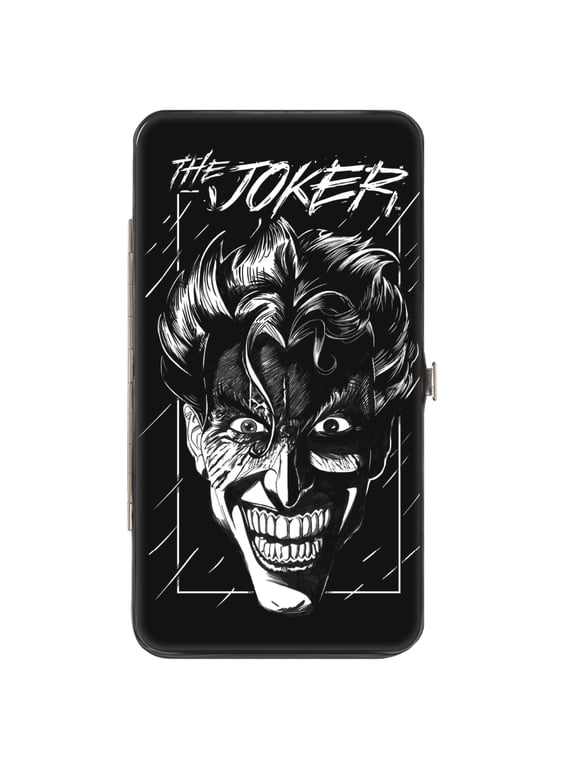 DC Comics Wallet, Hinged, The Joker Smiling Face Sketch Black White, Vegan Leather