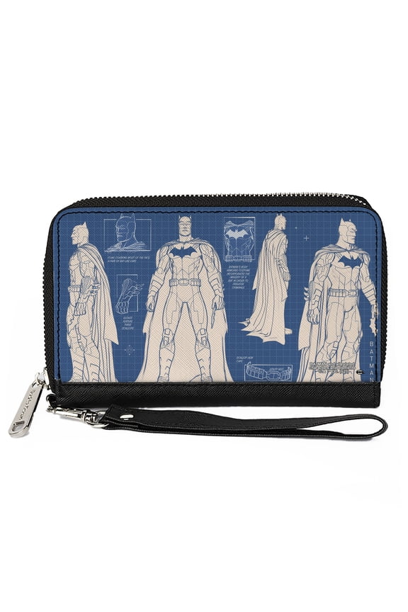 DC Comics Wallet, Zip Around, Batman Blueprint Tech Poses Blues White, Vegan Leather