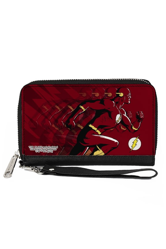 DC Comics Wallet, Zip Around, The Flash Running Pose and Bolt Trails Reds, Vegan Leather