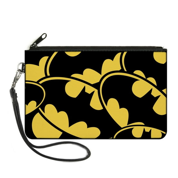 DC Comics Wallet, Zip Clutch, Bat Signals Close Up Stacked Yellow Black, Canvas