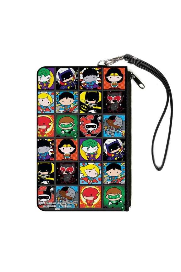 DC Comics Wallet, Zip Clutch, Justice League Comics 12 Chibi Character Pose Blocks, Canvas