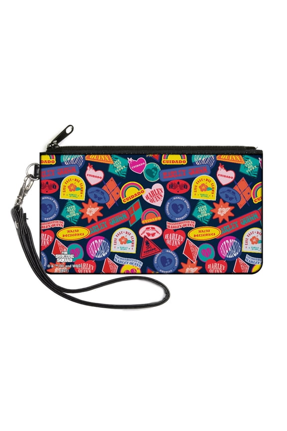 DC Comics Wallet, Zip Clutch, The Suicide Squad 2021 Harley Quinn Badges Multi Color, Canvas