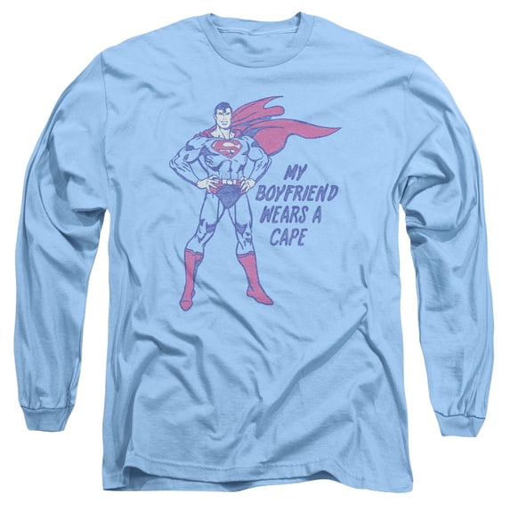 DC Comics Wears A Cape Long Sleeve Adult 18/1 T-Shirt Carolina Blue
