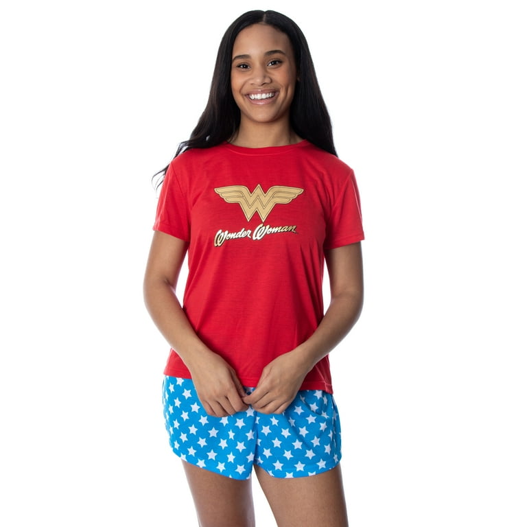 DC Comics Women s Wonder Woman Gold Foil Logo Shirt and Shorts Pajama Set Walmart