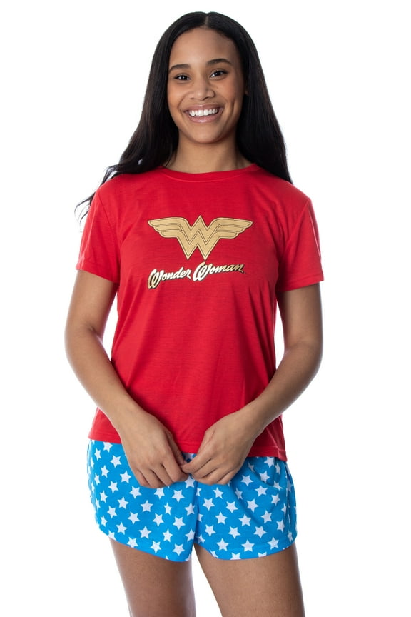 DC Comics Women's Wonder Woman Gold Foil Logo Shirt and Shorts Pajama Set
