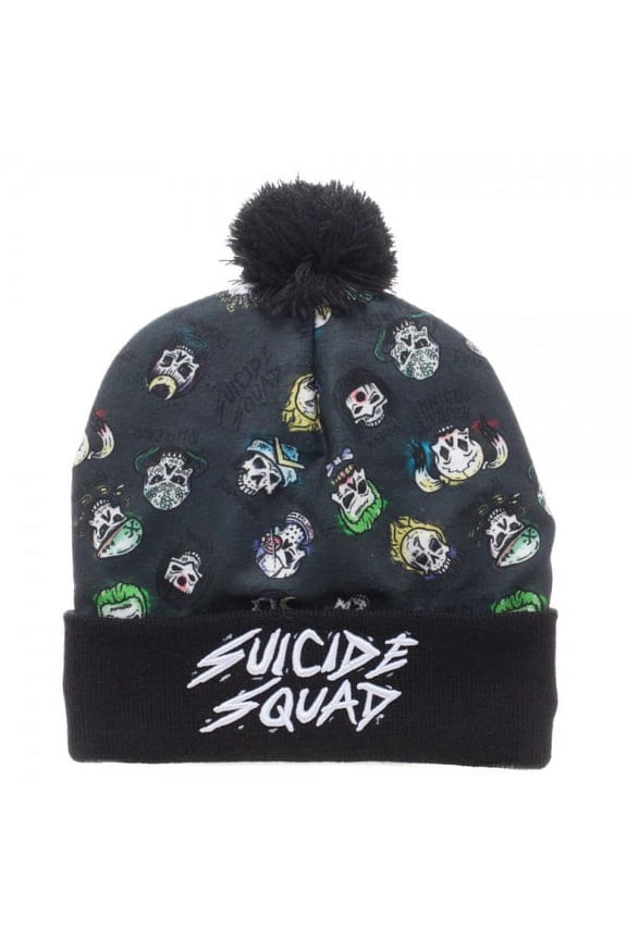 Womens Gray Suicide Squad Beanie Hat Pom Stocking Cap