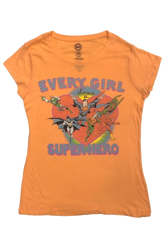 Womens Orange Every Girl Loves A Superhero Batman Tee Shirt XX-Large