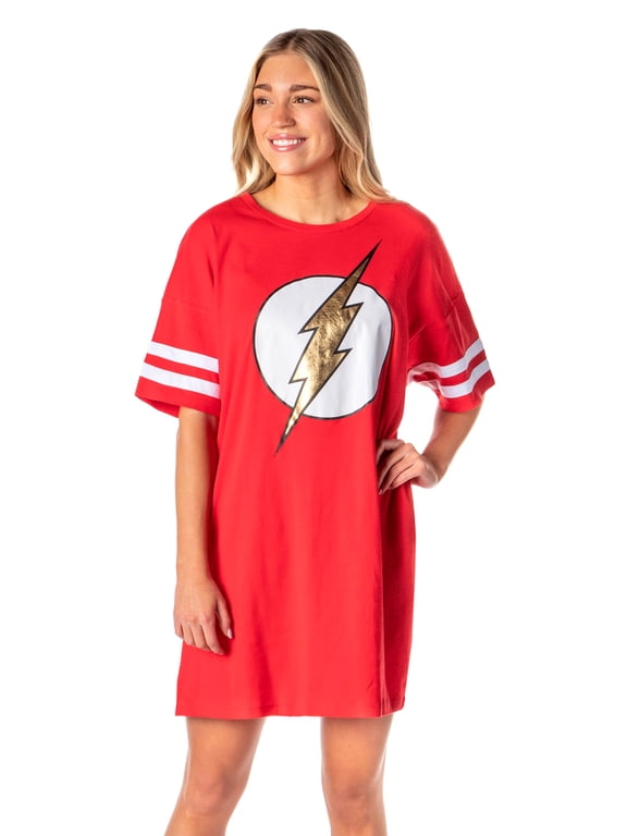 DC Comics Womens' The Flash Classic Symbol Nightgown Pajama Shirt Dress
