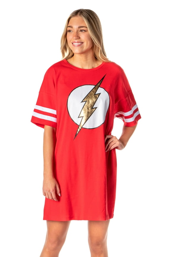 DC Comics Womens' The Flash Classic Symbol Nightgown Pajama Shirt Dress
