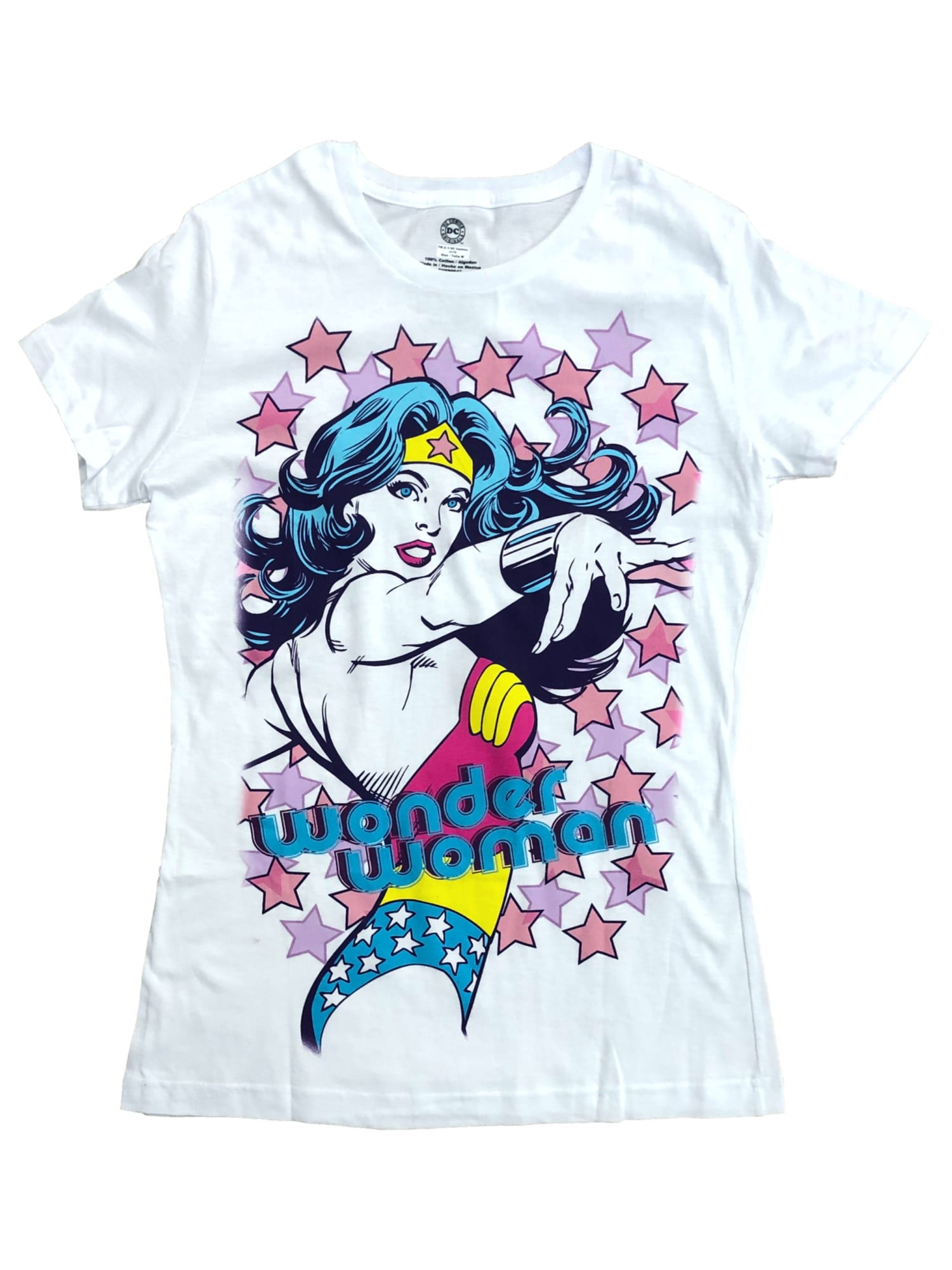 White Wonder T-Shirt Large DC Woman Star Shirt Tee Comics Pastel Womens