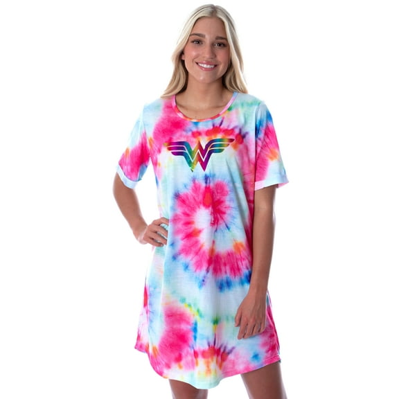 DC Comics Womens Wonder Woman Foil Logo Tie Dye Nightgown Sleep Shirt