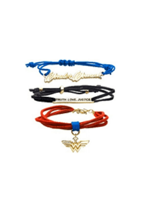 DC Comics: Wonder Woman Bracelet - Truth, Love, Justice & Wonder Woman Logo Cord Bracelet - Set of 3