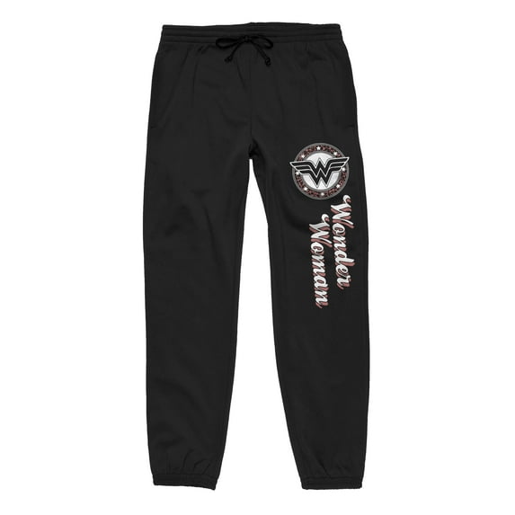 DC Comics Wonder Woman Classic Logo Adult Unisex Black Graphic Sweatpants - M