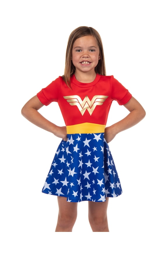 DC Comics Wonder Woman Dress Girls' Character Inspired Kids Cosplay Skater Dress