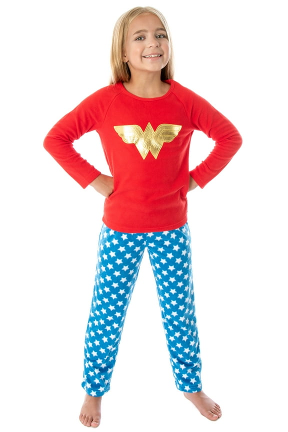 DC Comics Wonder Woman Girls' Classic Costume Colors Fleece Pajama Set