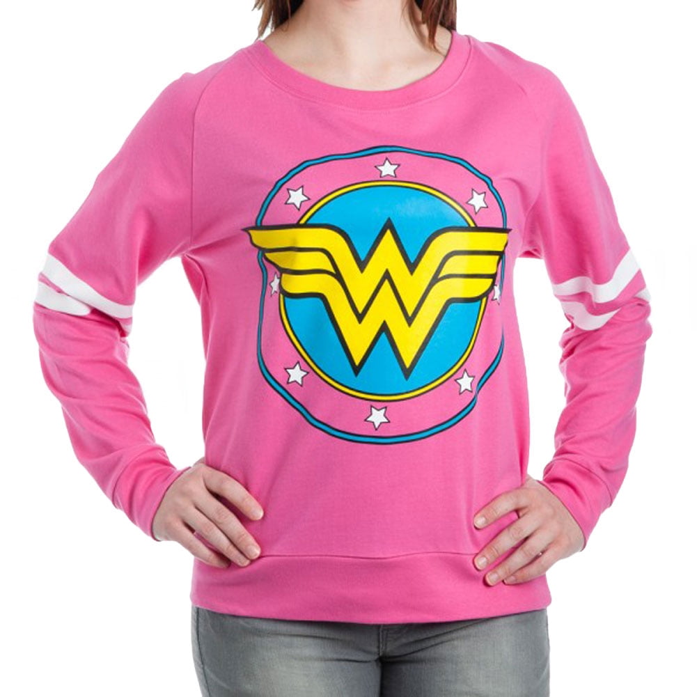Sleeve Comics Woman Shirt Juniors Long Logo DC Wonder Terry French