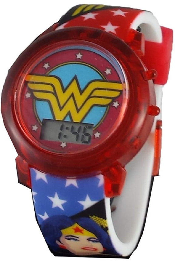 Wonder Woman Logo Light-up Strap Watch with Silicone Strap - WOW4166WM