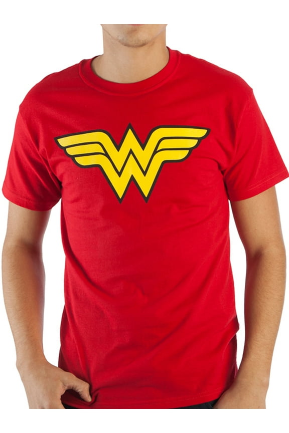 DC Comics Wonder Woman Logo Specialty Soft Hand Print Men's Red Tee T-Shirt Shirt-Large