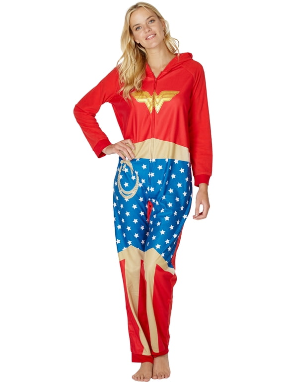 DC Comics Superhero Character Justice League Hooded Fleece Union Suit Footless Pajama for Men Women Kids Toddlers