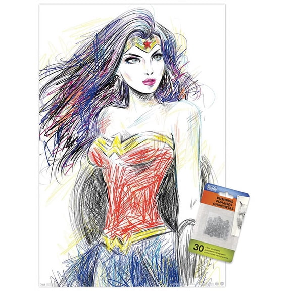 DC Comics - Wonder Woman - Sketch Wall Poster with Push Pins, 14.725" x 22.375"