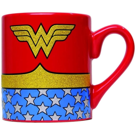 DC Comics Wonder Woman Uniform Glitter Ceramic Mug, 14 Ounces