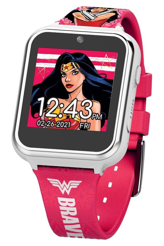 Wonder Woman Unisex Child Interactive Smart Watch 40mm in Pink Silicone Strap (WOW4195)