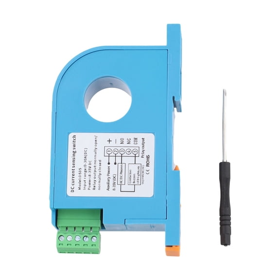 DC Current Sensing Switch 0-50A/0-100A DIN Rail Mounted Electromagnetic Induction DC Ampere Sensor with Adjustable Delay, Threshold Setting and Action Indicator Light,(D505-0-30A DC)