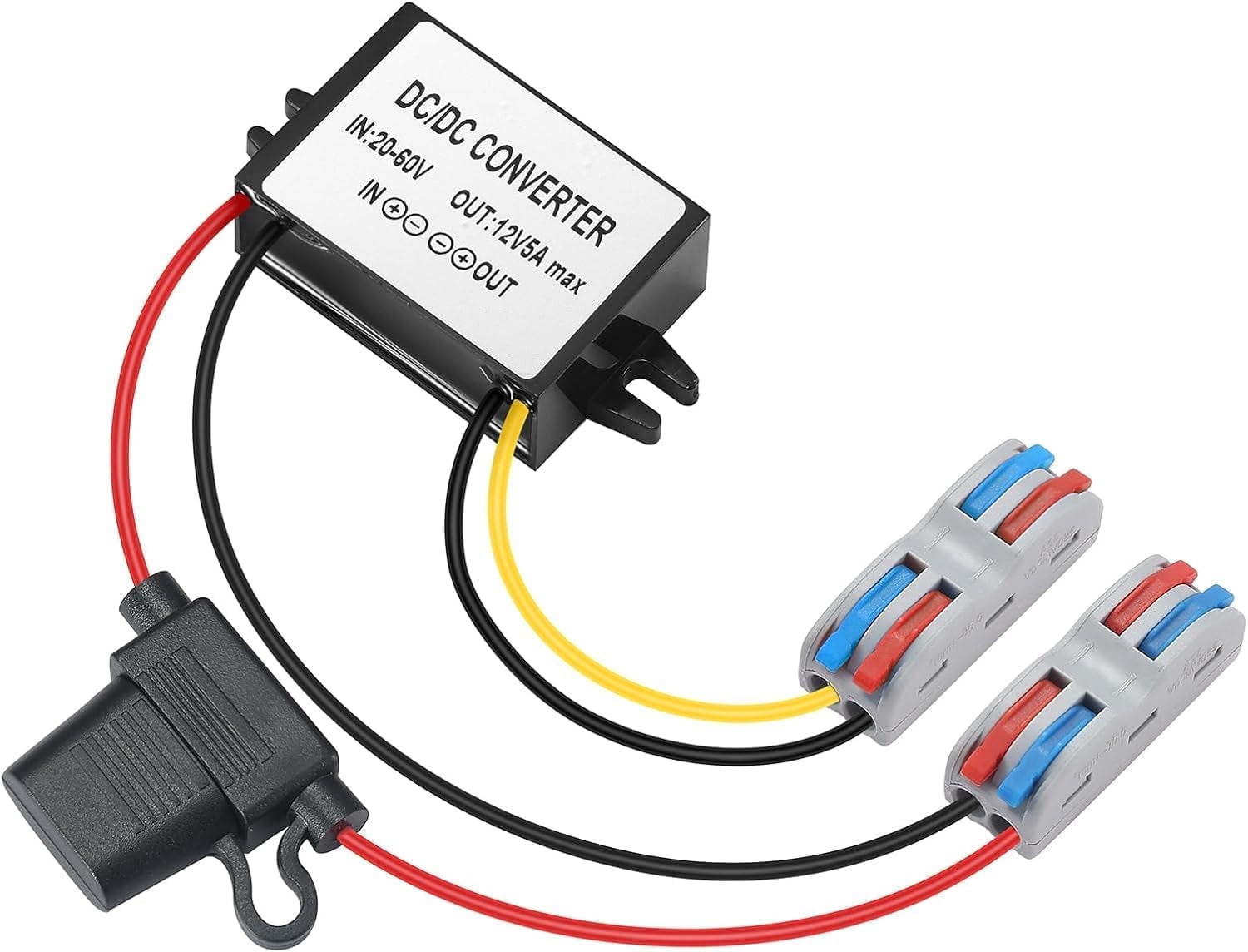 DC/DC Buck Converter 17V-60V, Step Down Transformer 24V 36V 48V 60V to 12V Voltage Converter, with Fuse 20V-60V to 12V 5A 60W MAX Power Transformer, 12V 5A Step Down Converter