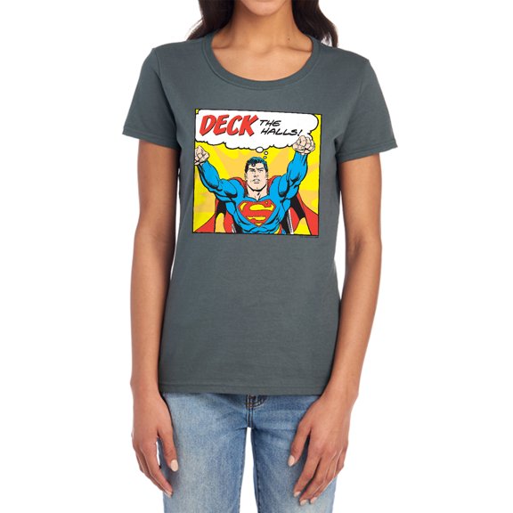 DC Deck The Halls Women's T Shirt, Charcoal, X-Large