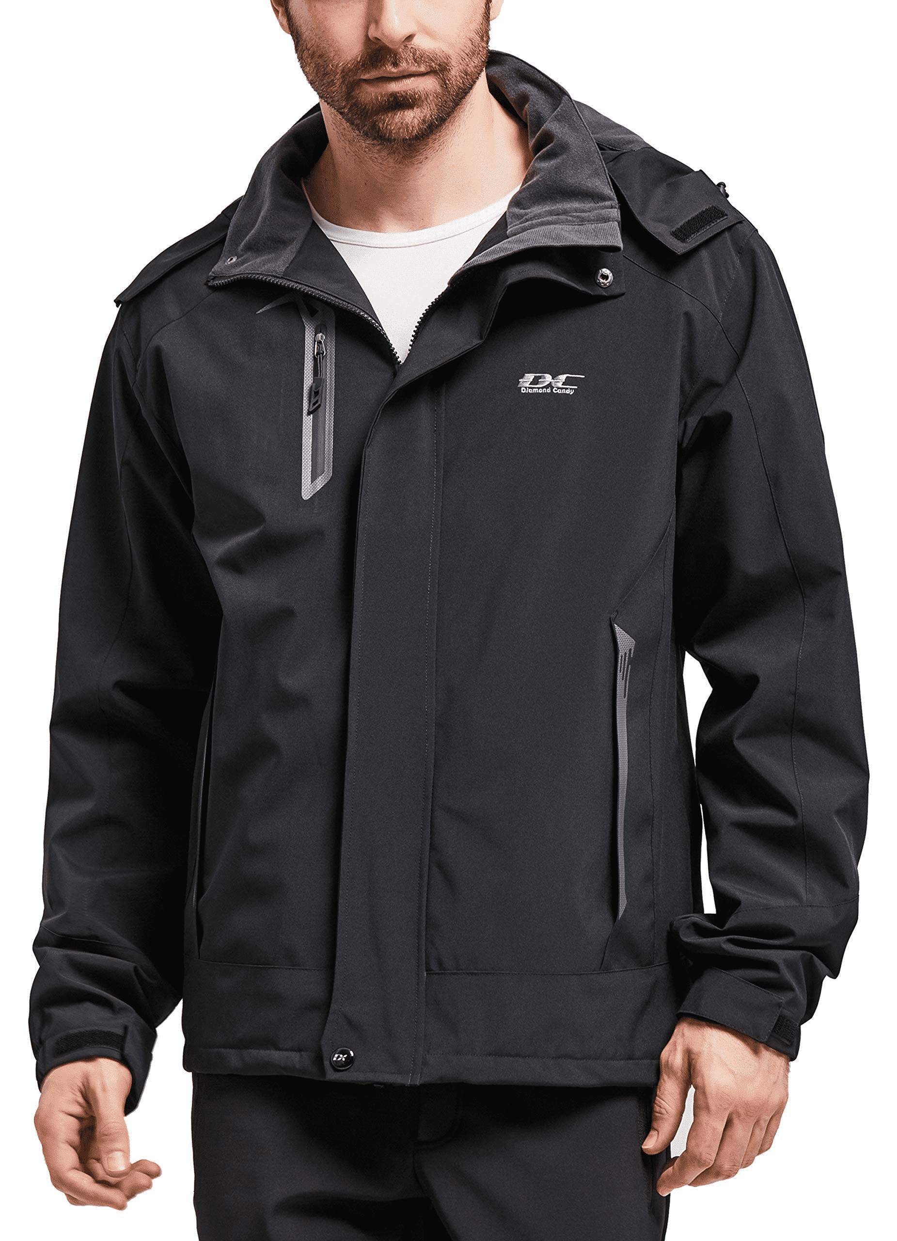 Diamond Candy Men's Hooded Waterproof Jacket Lightweight Rain Jacket Outdoor Casual Sportswear
