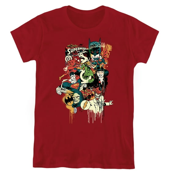 DC Dripping Characters Women's T Shirt, Cardinal, Large