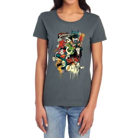 DC Dripping Characters Women's T Shirt, Charcoal, 2X-Large