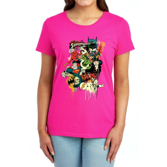 DC Dripping Characters Women's T Shirt, Hot Pink, Small