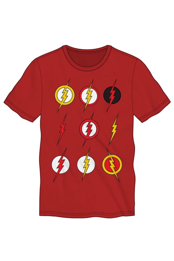 DC FLASH LOGOS ALL OVER RED SHIRT -S