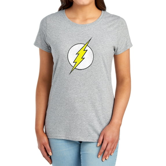 DC Flash Flash Logo Distressed Women's T Shirt, Athletic Heather, Small
