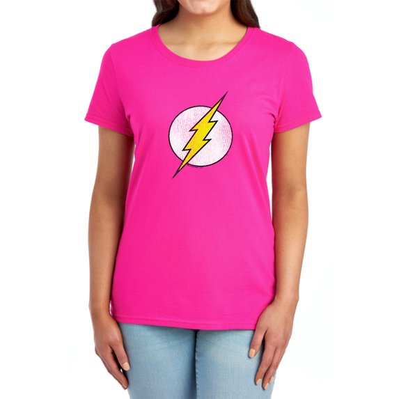 DC Flash Flash Logo Distressed Women's T Shirt, Hot Pink, 2X-Large