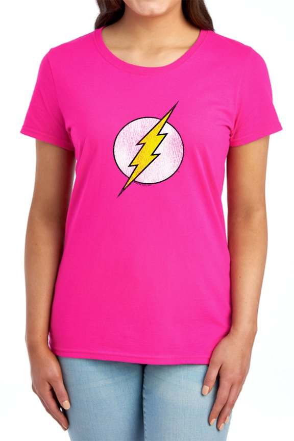 DC Flash Flash Logo Distressed Women's T Shirt, Hot Pink, Small