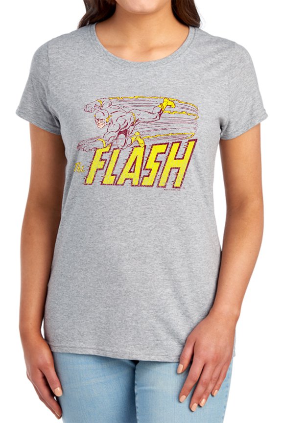 DC Flash Flash Speed Distressed Women's T Shirt, Athletic Heather, Large