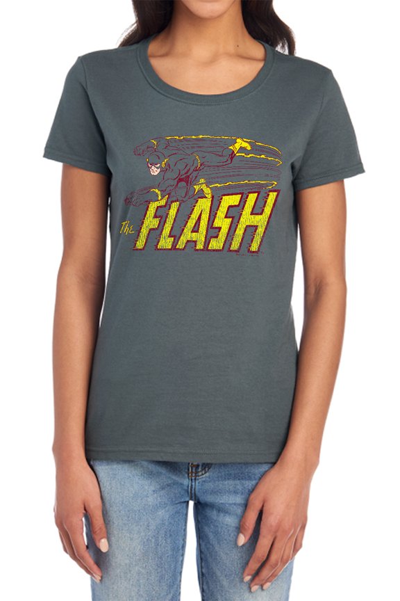 DC Flash Flash Speed Distressed Women's T Shirt, Charcoal, 2X-Large