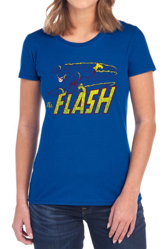 DC Flash Flash Speed Distressed Women's T Shirt, Royal, Small