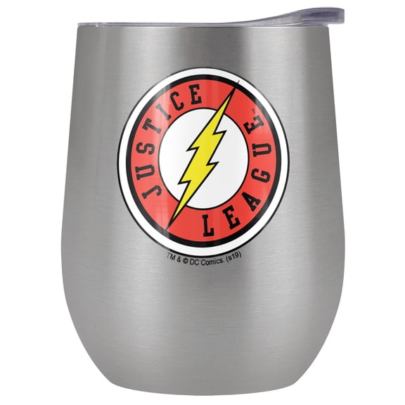 DC Flash - Logo Official Athletic the Flash Justice League Logo 12 OZ Stemless Wine Tumbler, Stainless Steel Travel Cup|Lake Tumbler|Insulated with Leak Resistant Slide-Lock Lid, Stainless Steel